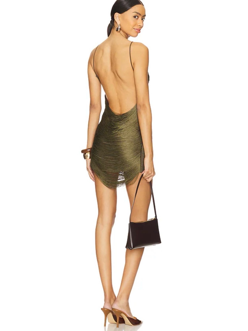 Jaded London Olive Green Low Back Slip Mini Dress